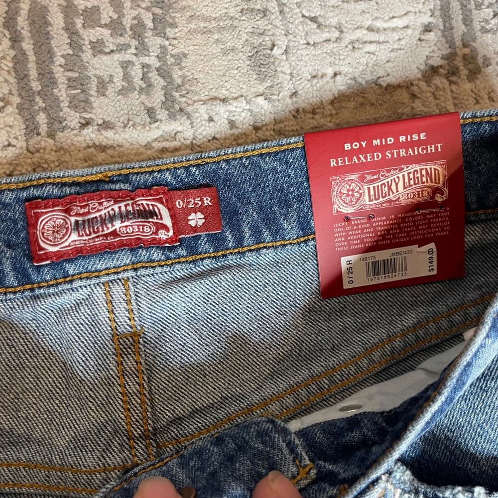 NEW Lucky Brand Legend Boy Mid Rise Relaxed Straight Patchwork Jeans Womens 0/25 - Picture 8 of 13